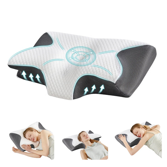 JHK Ergonomic Cervical Memory Foam Contour Pillow With Cooling Pillowcase