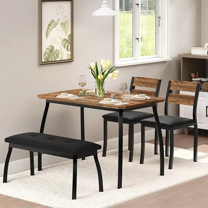 HiMISS Dining Table Set With Chamfer Wood And Metal Legs