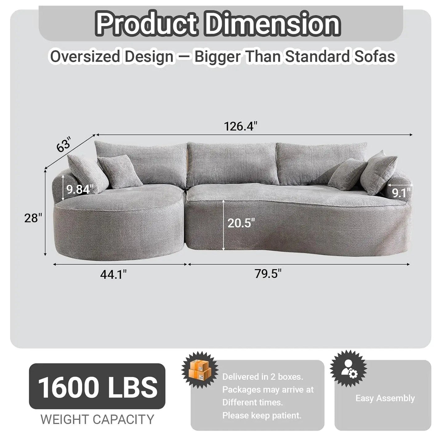 L Shaped Sectional Sofa With Curved Seat Design And Pillows