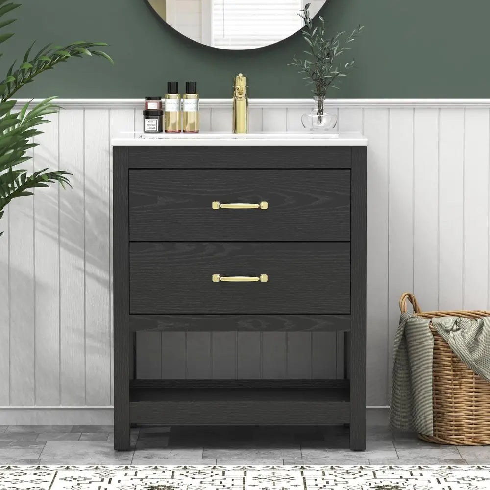 Vanity With Sink Modern Bathroom Cabinet Set LED Light