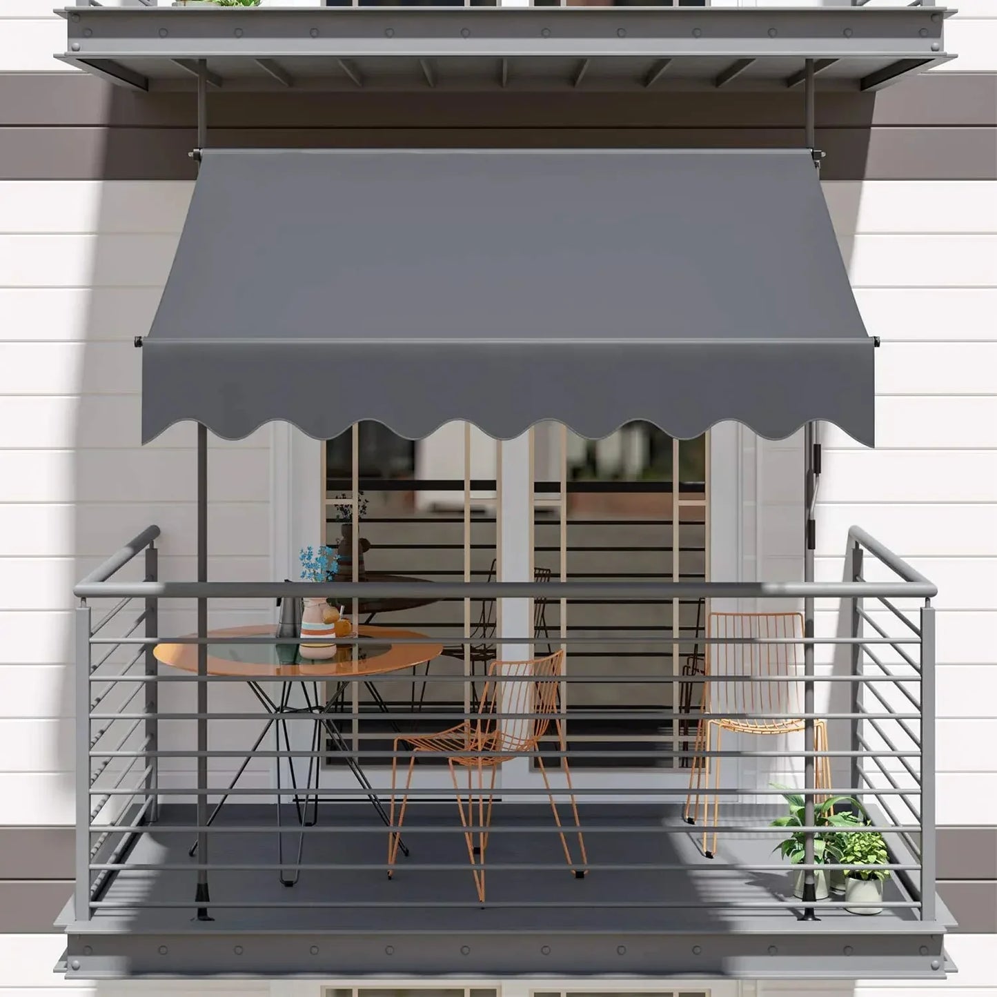 Manual Retractable Outdoor Patio Awning Sunshade Canopy Adjustable Balcony