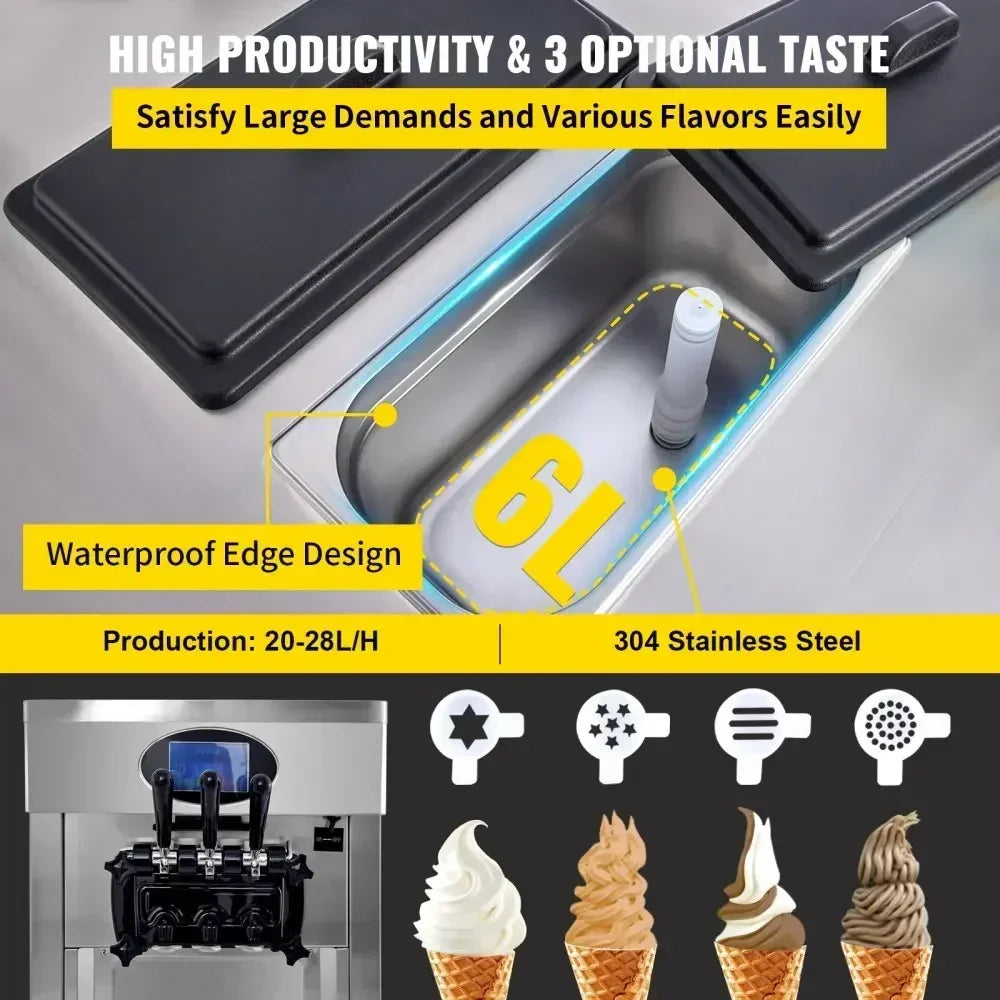 VEVOR 3 Flavor Vertical Soft Ice Cream Machine For Cafes