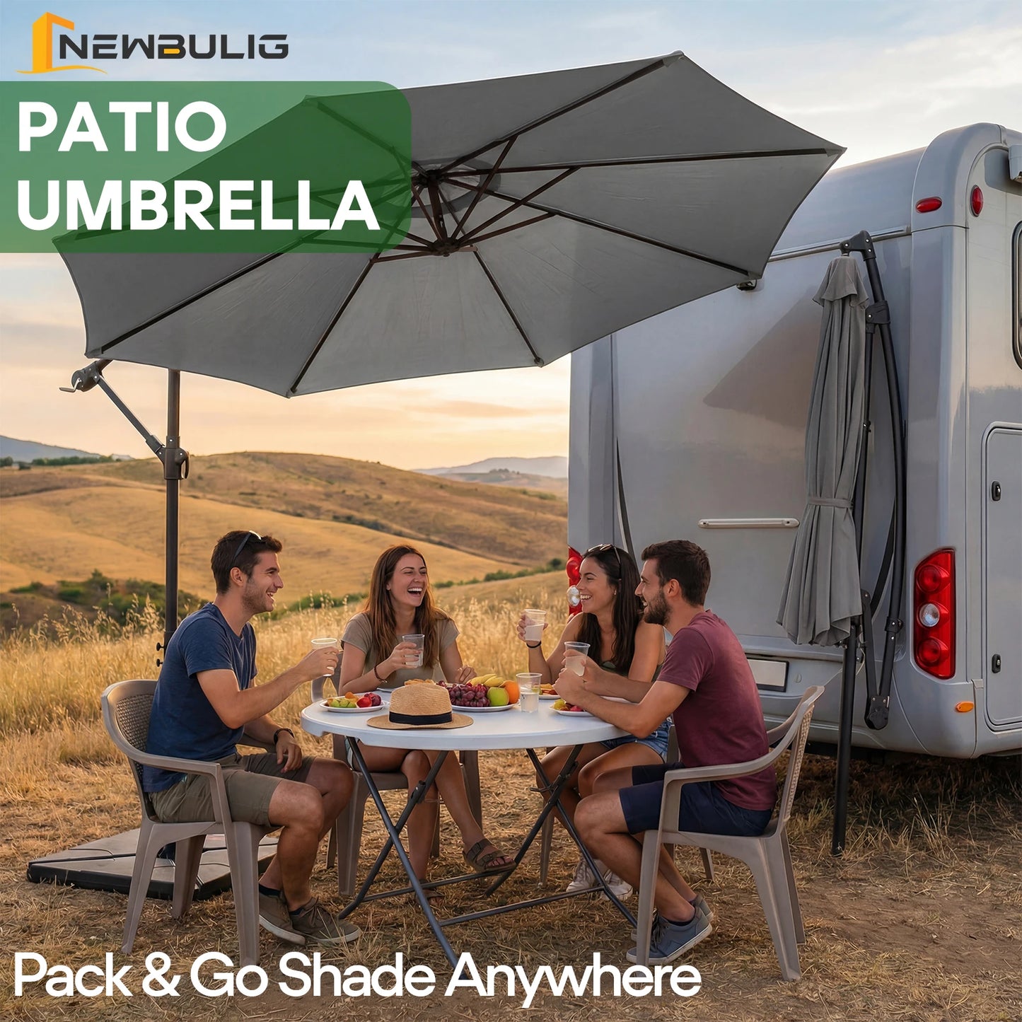 JHK Outdoor Offset Patio Umbrella With Base Cantilever Tilt UV Protection