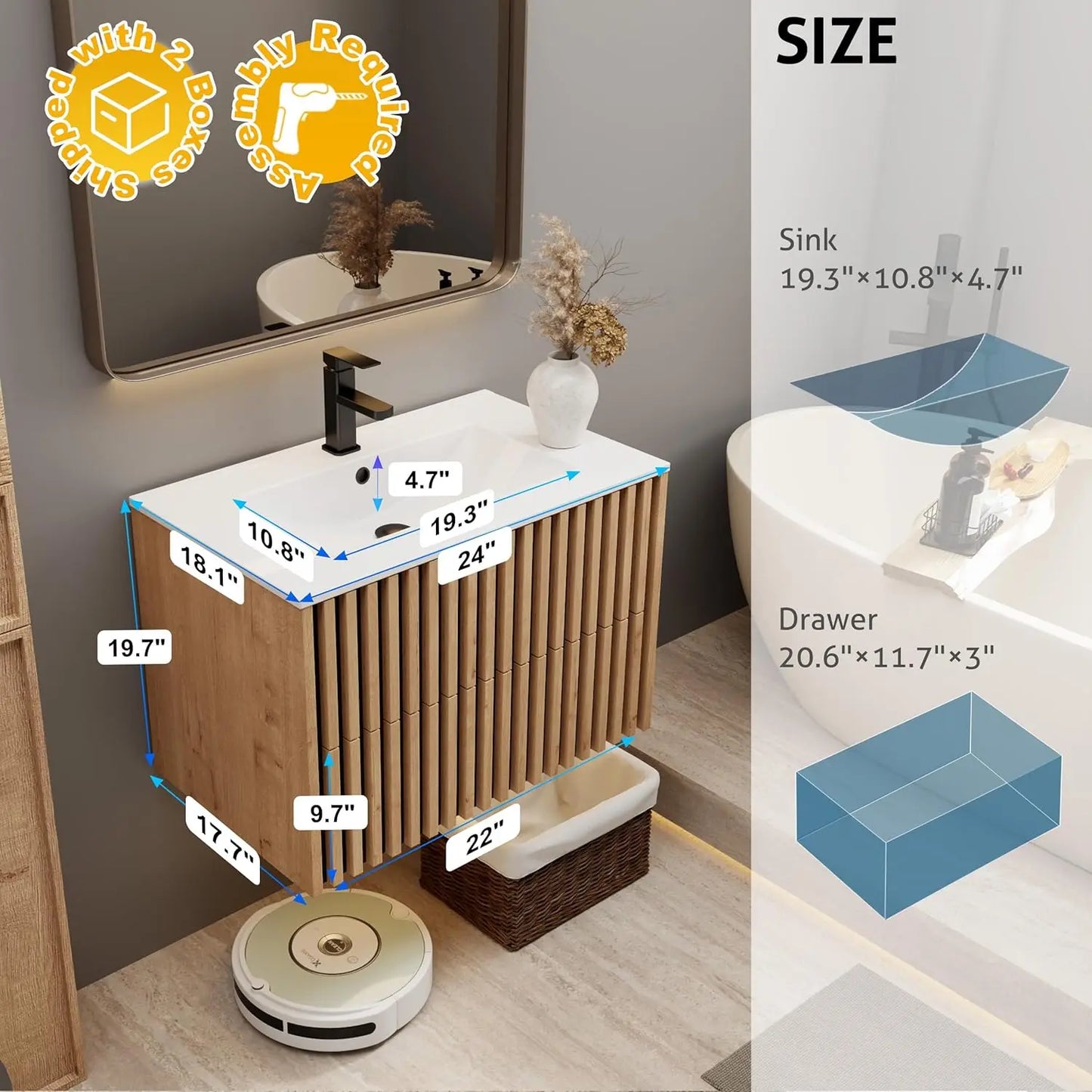 Floating Bathroom Vanity With Undermount Sink Modern Wall Mount Cabinet