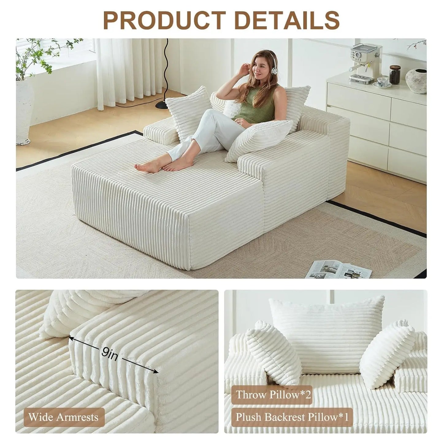 Corduroy Upholstered Sofa Bed Sleeper Couch Modern Lounge Chair