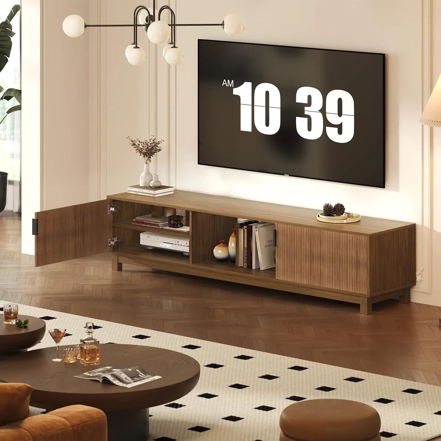 HiMISS Fluted Mid Century Modern TV Stand With Adjustable Shelves