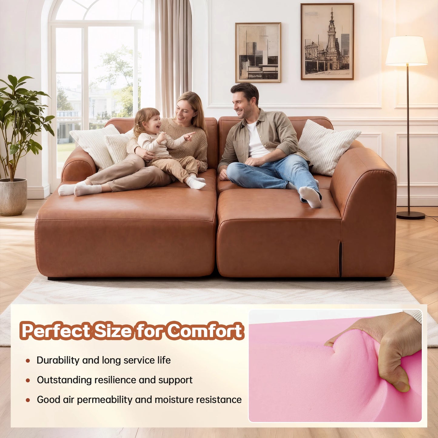 THOLASIS L Shaped Modular Leather Sofa Deep Seat Comfort