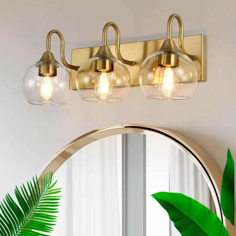 Three Light Vanity Light Over Mirror Clear Glass Globe Shade