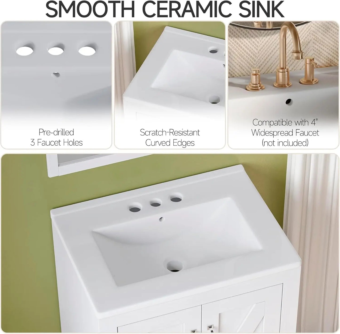 Farmhouse Style Bathroom Vanity With Ceramic Basin And Freestanding Wood Cabinet