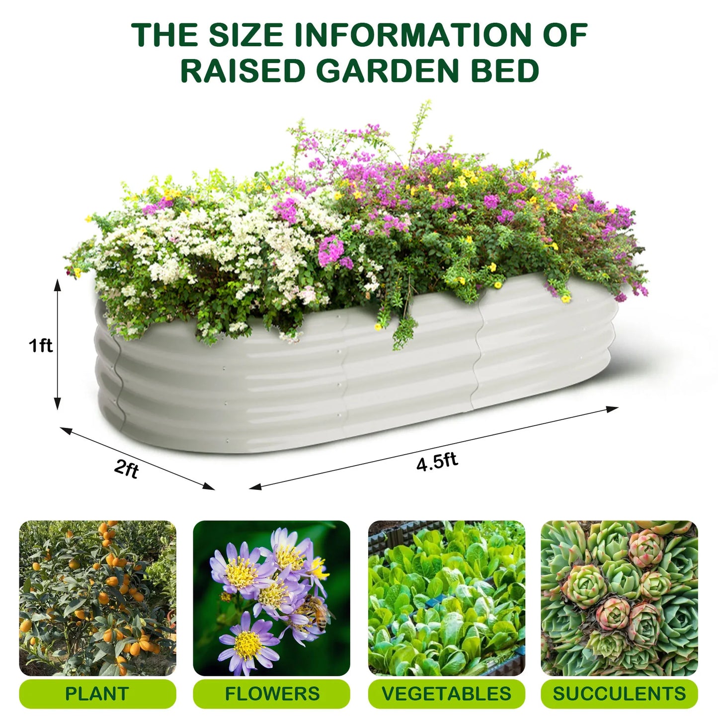 HiMISS 2 Pack Oval Galvanized Steel Raised Garden Bed Planter Box