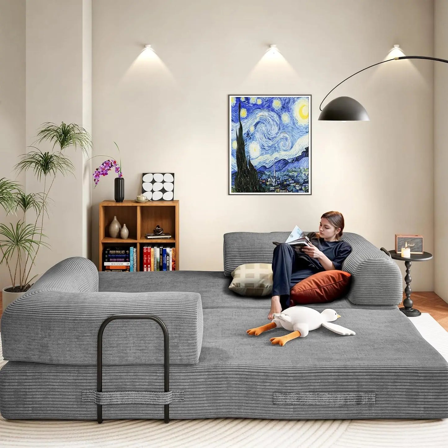 79" Boneless Corduroy Convertible Sofa Bed Foldable Memory Foam Compressed Modular Couch in a Box for Customized Comfort