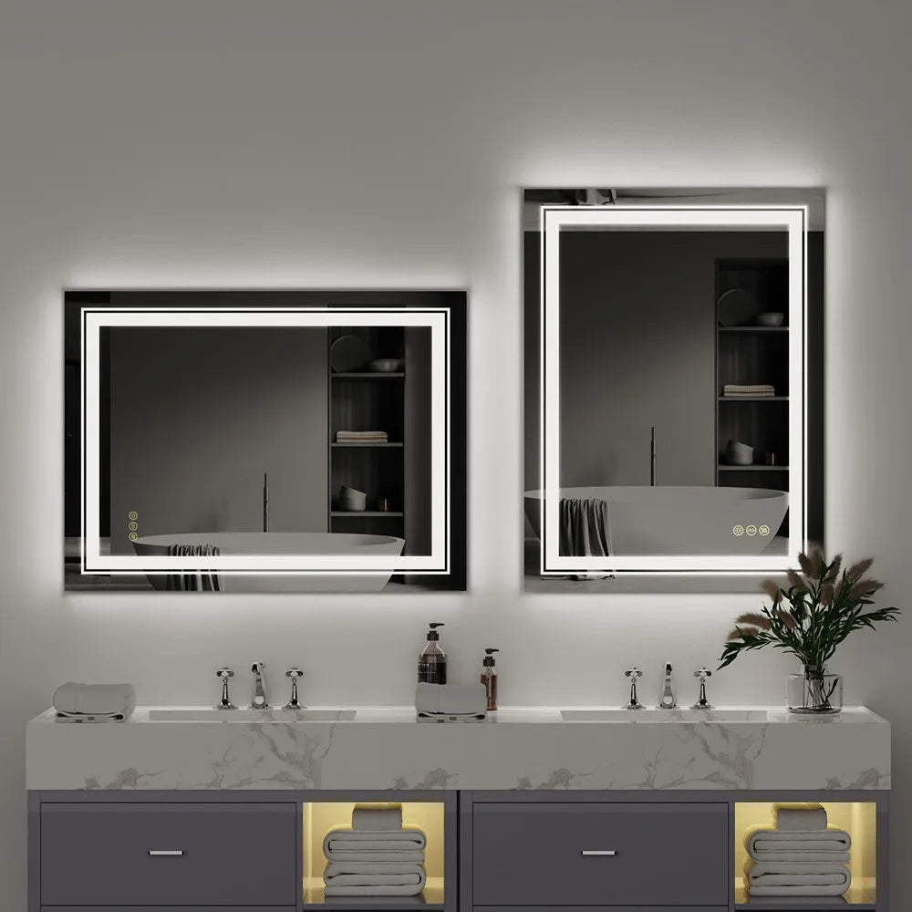 LUVODIC Luxury Crystal Clear LED Bathroom Mirror With Double Lights