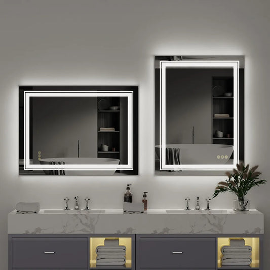 LUVODIC Luxury Crystal Clear LED Bathroom Mirror With Double Lights