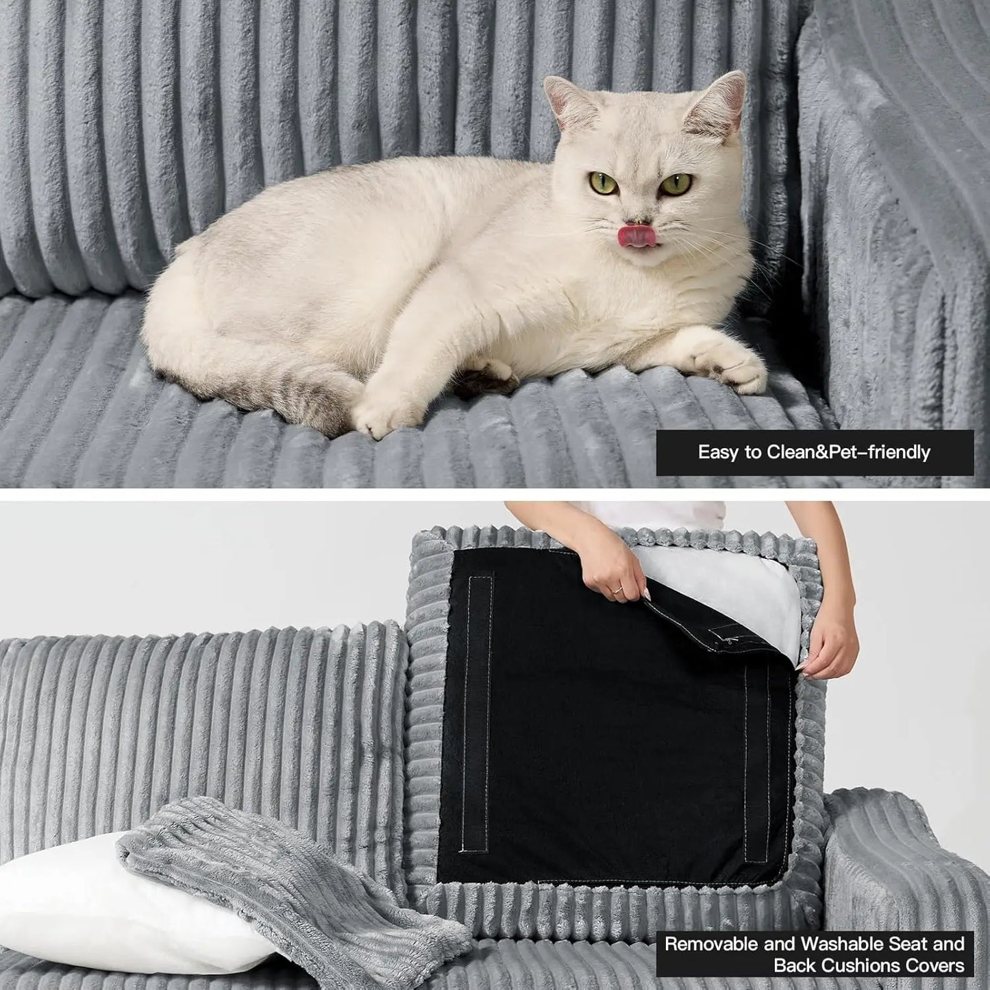 U Shape Reversible Sectional Sofa With Ottoman Corduroy Living Room