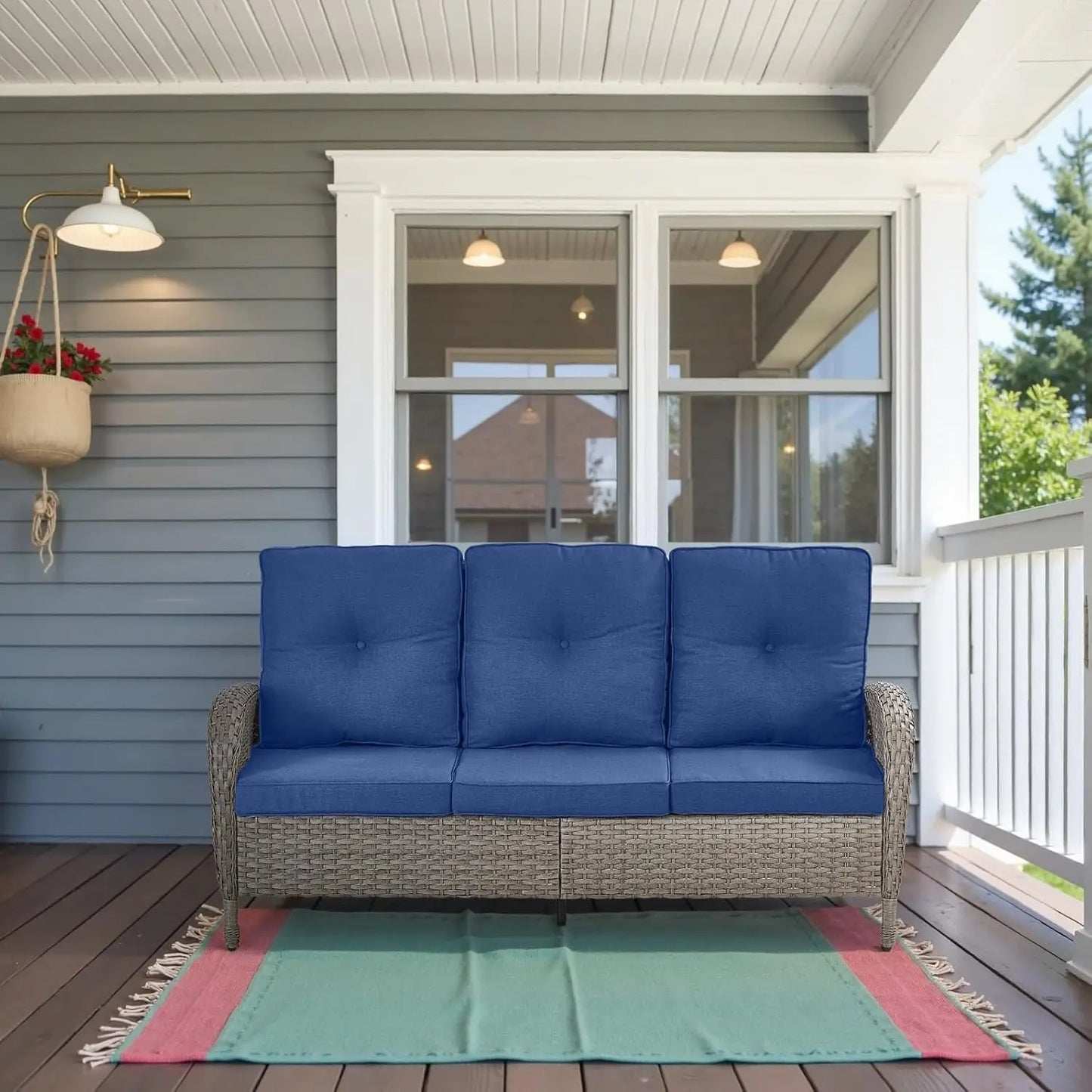 All Weather Outdoor 3 Seater Wicker Sofa Removable Cushions