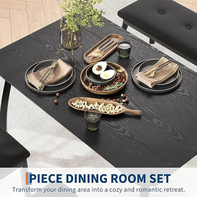 HiMISS Dining Table Set With Chamfer Wood And Metal Legs