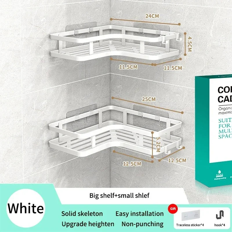 DoubleLayer Stainless Steel Corner Shelf No Drilling Wall Mount Organizer