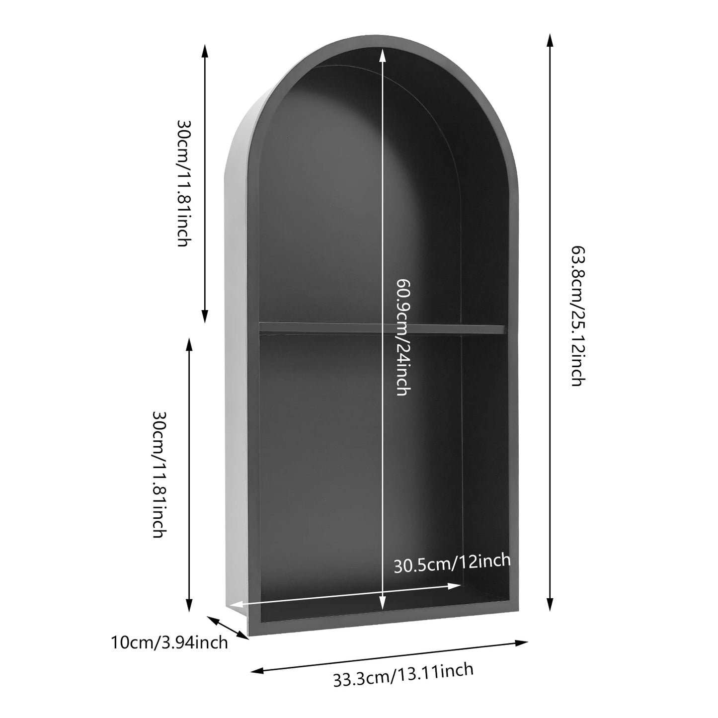 Dual Tier Arched Wall Mounted Shower Niche in Stainless Steel