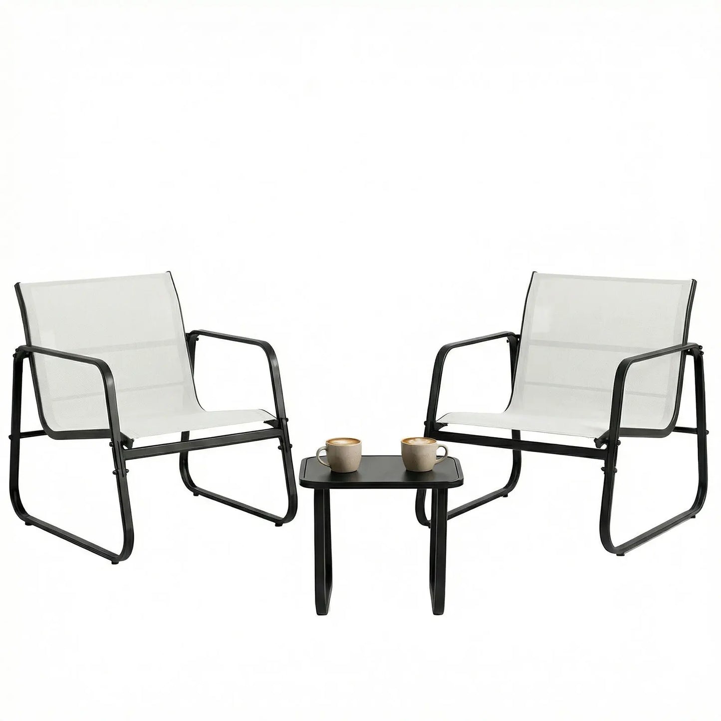 JHK Patio Furniture 3 Piece Outdoor Set With Table Metal Frame