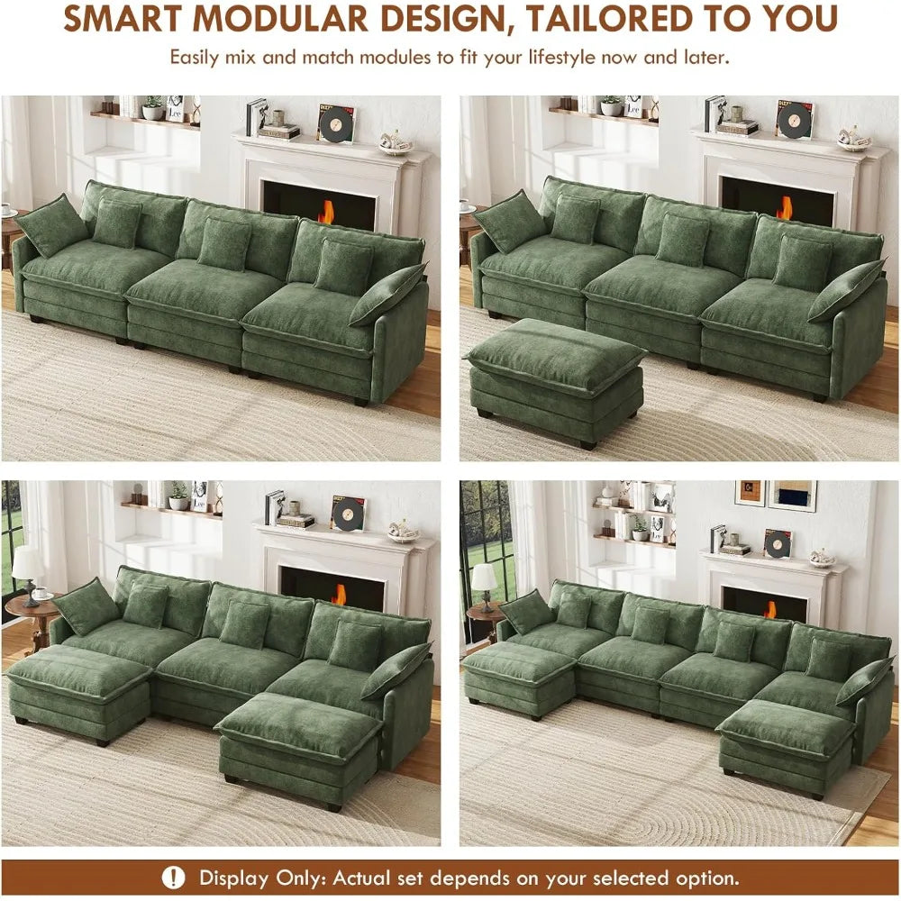U-Shape Modular Sectional Sofa Chenille Deep Seat With Movable Ottomans