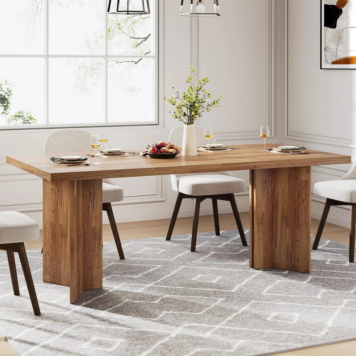 Tribesigns 63-inch Dining Table for 4-6, Farmhouse Kitchen Table with Large Tabletop, Rectangular Dinner Eating Table for Dining