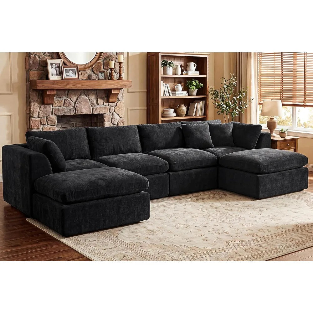 Modern Cloud Sectional Sofa U Shape With Two Ottomans
