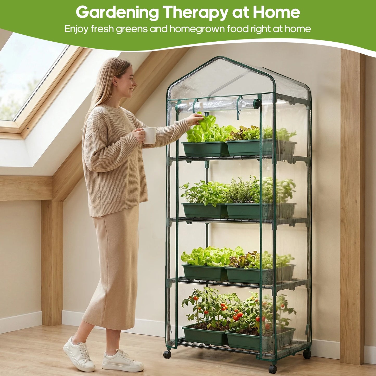 Portable Four Tier Greenhouse On Wheels For Indoor Outdoor Gardening