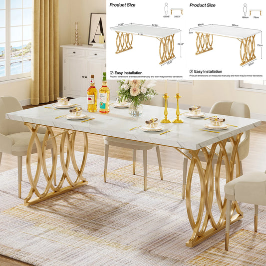 Tribesigns Rectangular Dining Table With Faux Marble Top Modern Kitchen