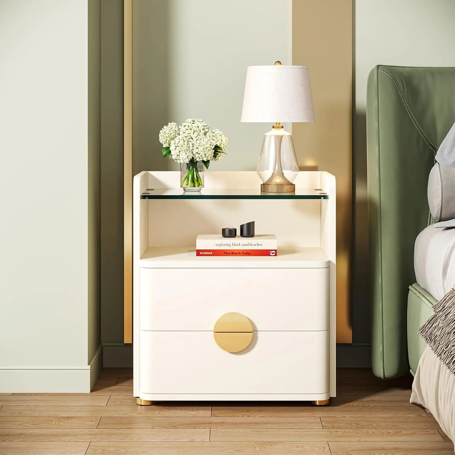Little Tree Nightstand With 2 Drawers And Open Storage Shelf