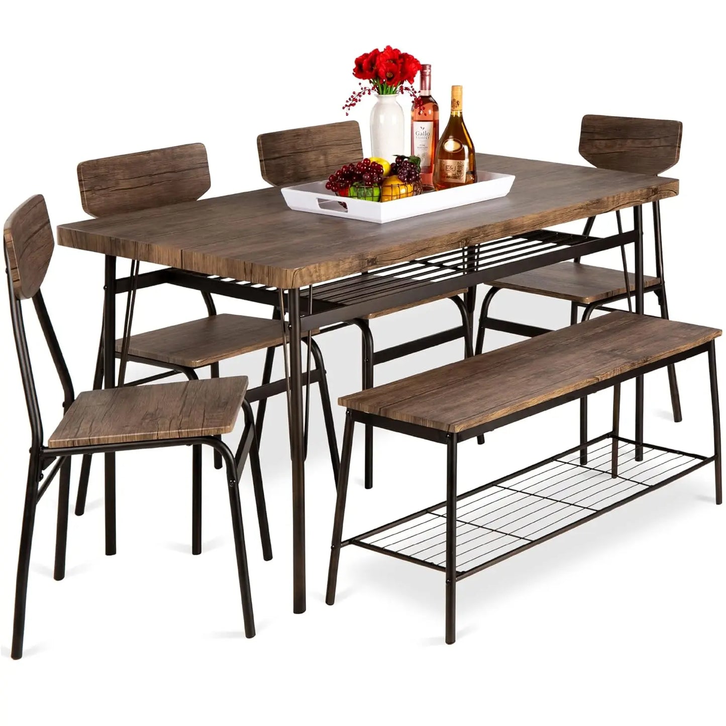 Modern Dining Set With Bench And Four Classic Chairs
