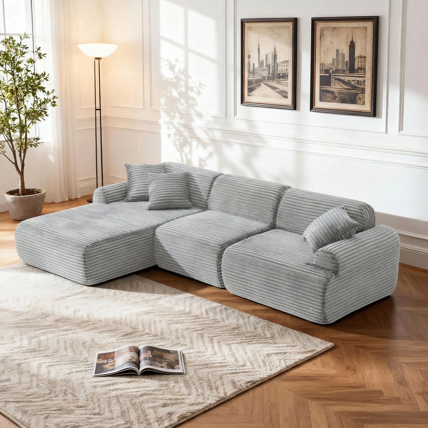 THOLASIS L Shaped Modular Leather Sofa Deep Seat Comfort