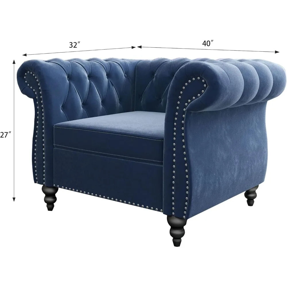 DAFIFY Velvet Chesterfield Sofa Loveseat Chair Set For Living Room