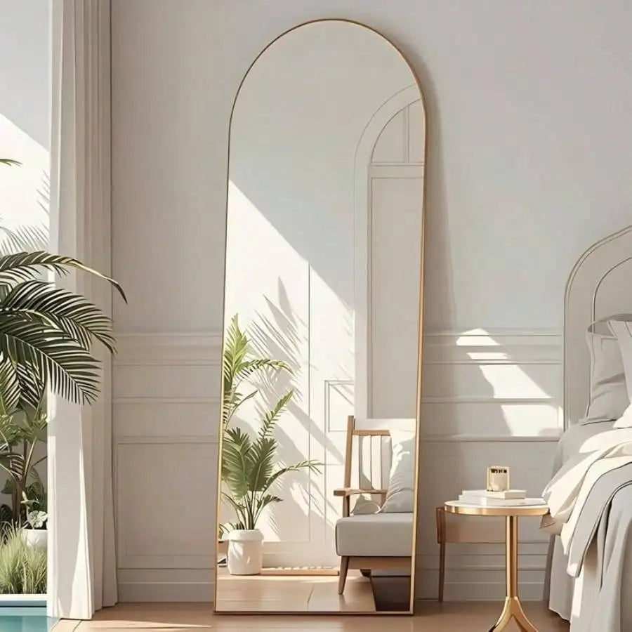 Arched Full Length Mirror Floor Mirror Wall Mounted Gold 59x16.2 Inch Elegant Home Decor Stylish Reflection