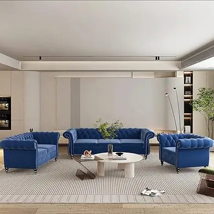 DAFIFY Velvet Chesterfield Sofa Loveseat Chair Set For Living Room