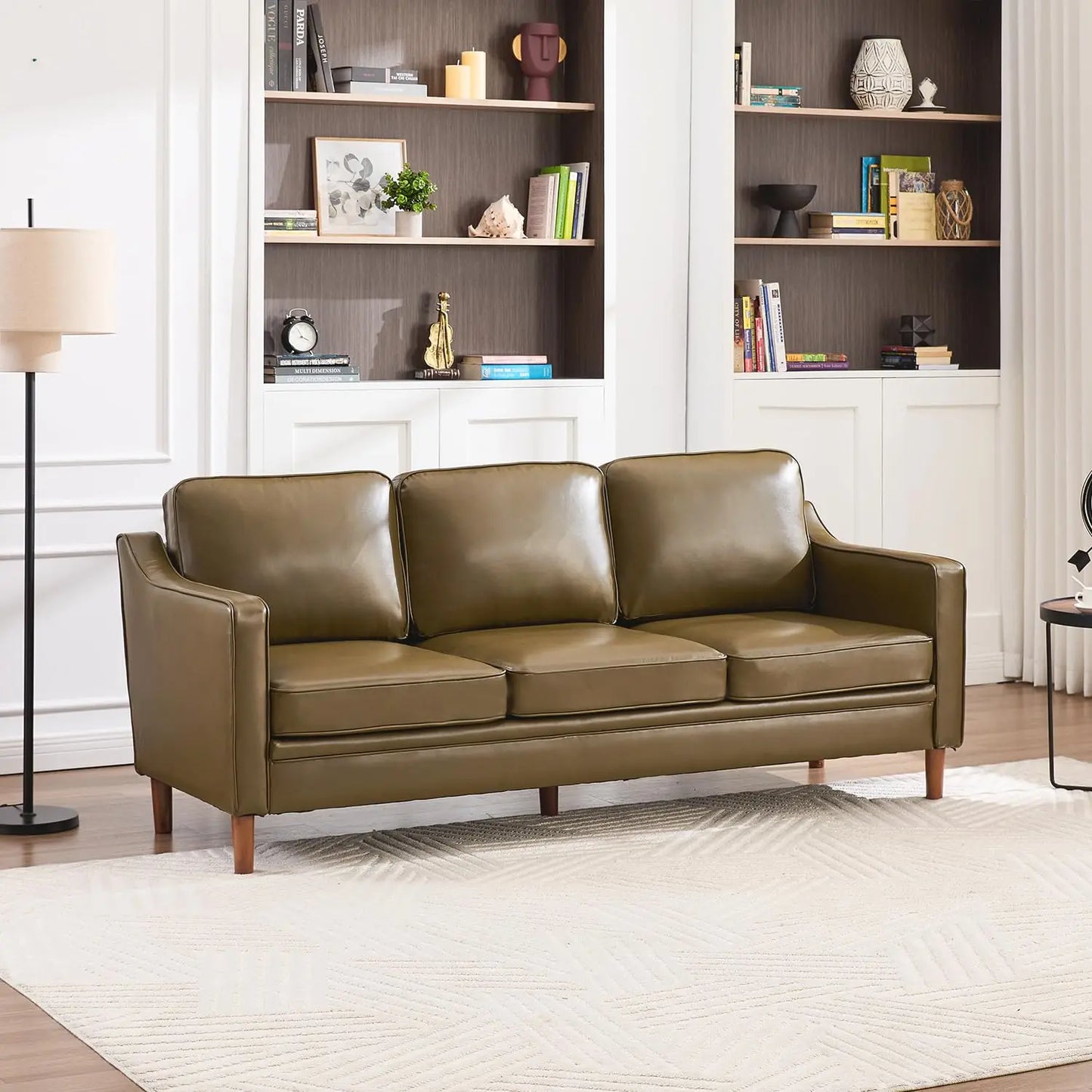 Mid Century Chenille Sofa With Solid Wood Legs For Living