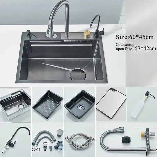 MYQualife 304 Stainless Steel Waterfall Sink Faucet Set With Digital Display