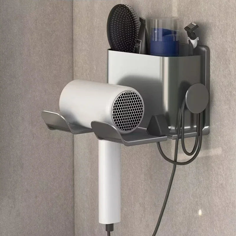 Wall Mounted Hair Dryer Holder And Straightener Stand Bathroom Organizer