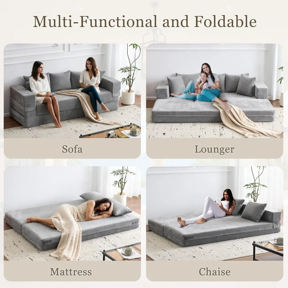 4-In-1 Convertible Sofa Bed Chenille Sleeper Couch With Armrest