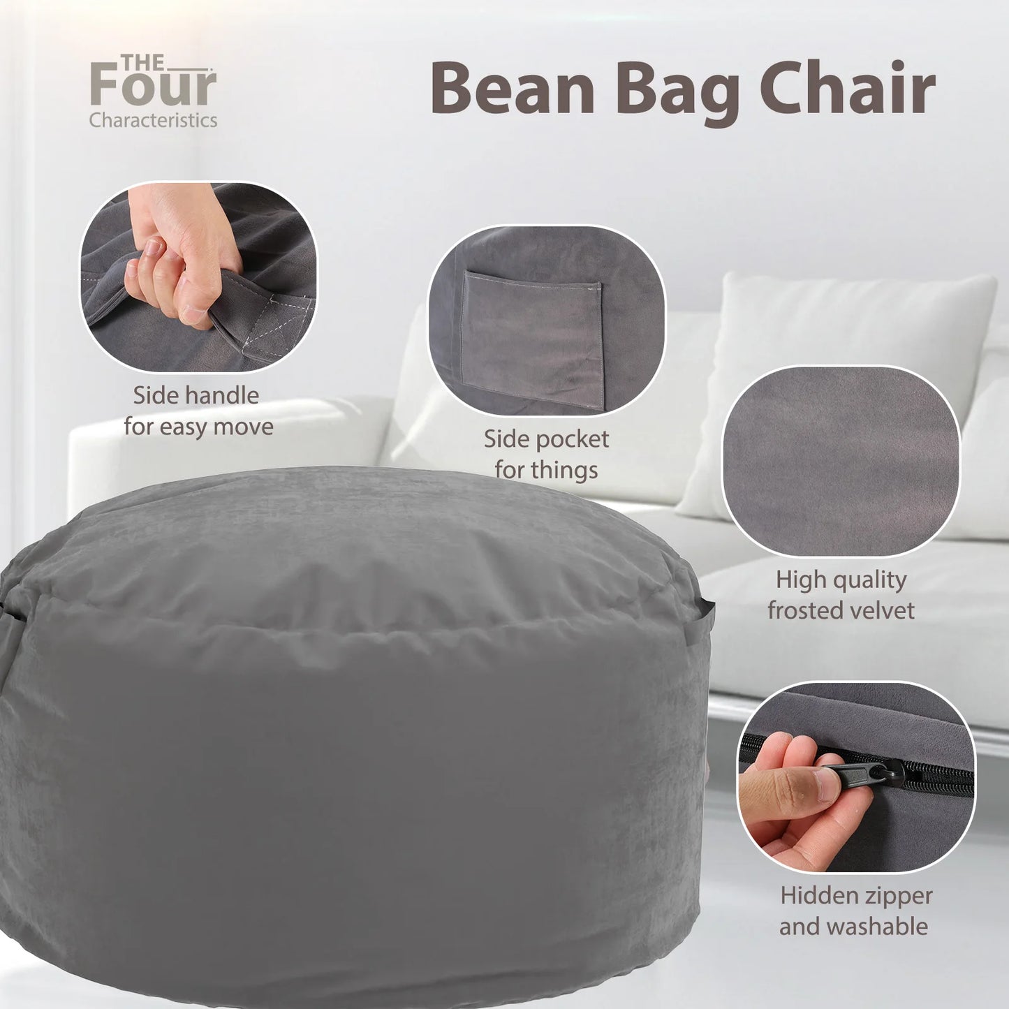 Bean Bag Chair for Gaming and Reading with Removable Cover