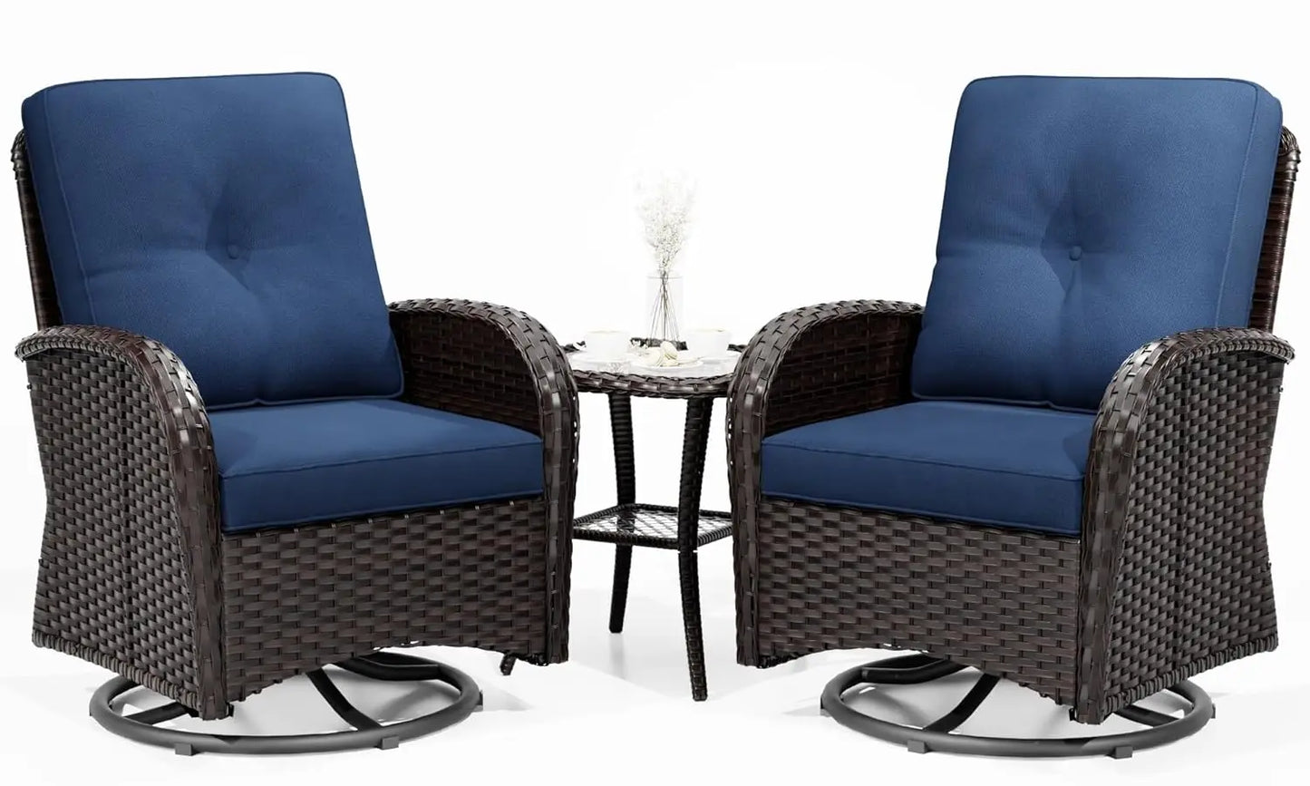Outdoor Swivel Rocker Chairs Wicker Patio Set With Thick Cushions