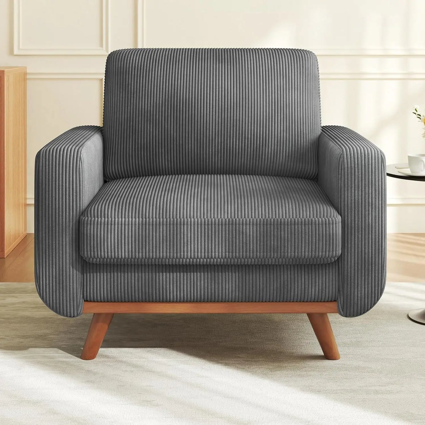 HUANZHUANG Modern Loveseat Sofa Corduroy Fabric Wood Frame Spring Cushion