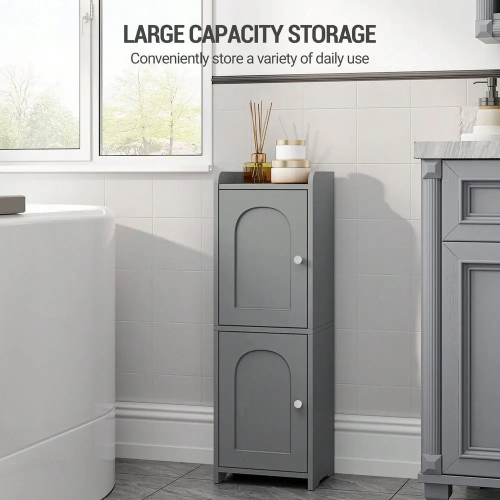 Bathroom Corner Floor Cabinet With 2 Doors And Adjustable Shelf