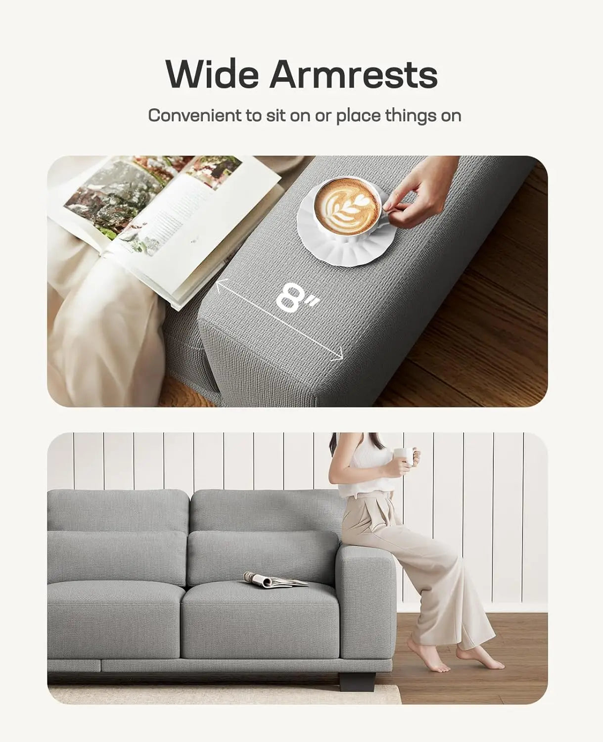 Modern 3 Seat Sofa Linen Upholstered Couch For Living Room