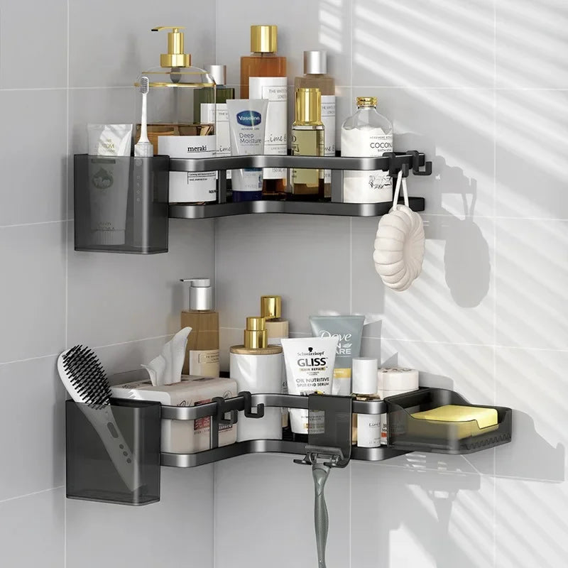 DoubleLayer Stainless Steel Corner Shelf No Drilling Wall Mount Organizer