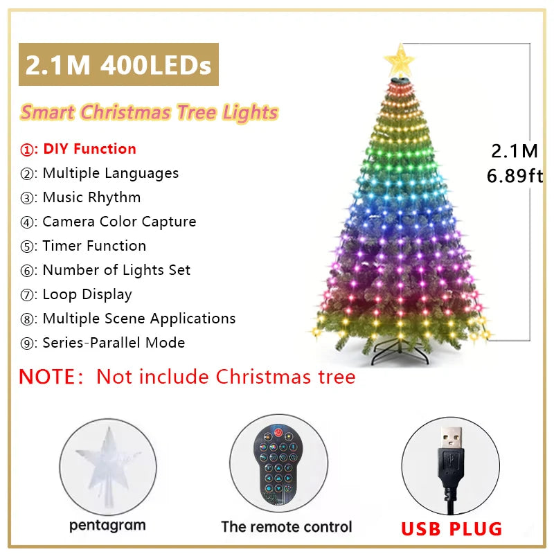 Smart Christmas Tree Light LED String Light with APP Control Music Sync Waterproof for Outdoor Indoor Christmas Tree Decoration