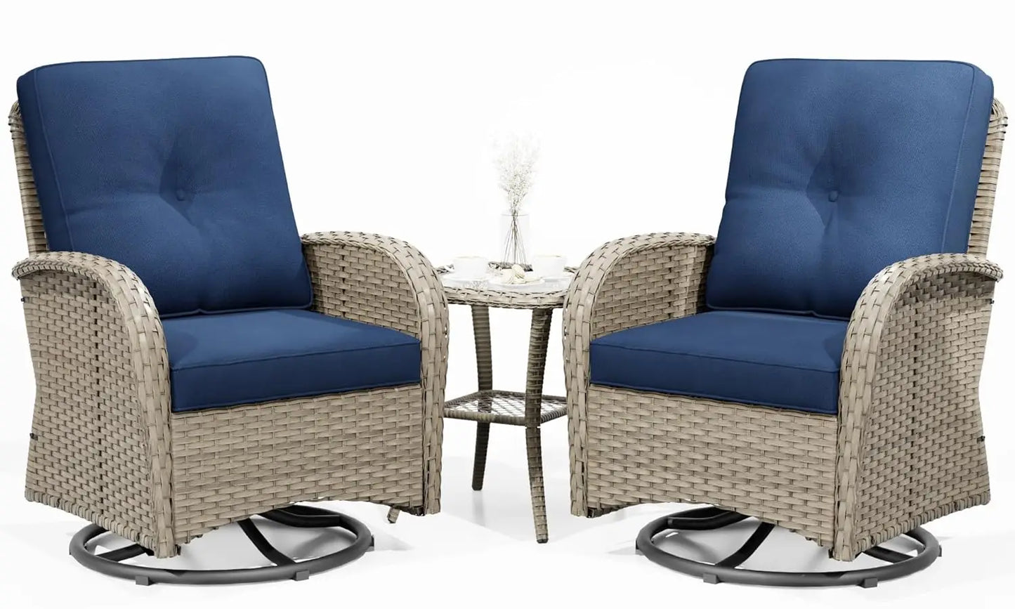 Outdoor Swivel Rocker Chairs Wicker Patio Set With Thick Cushions