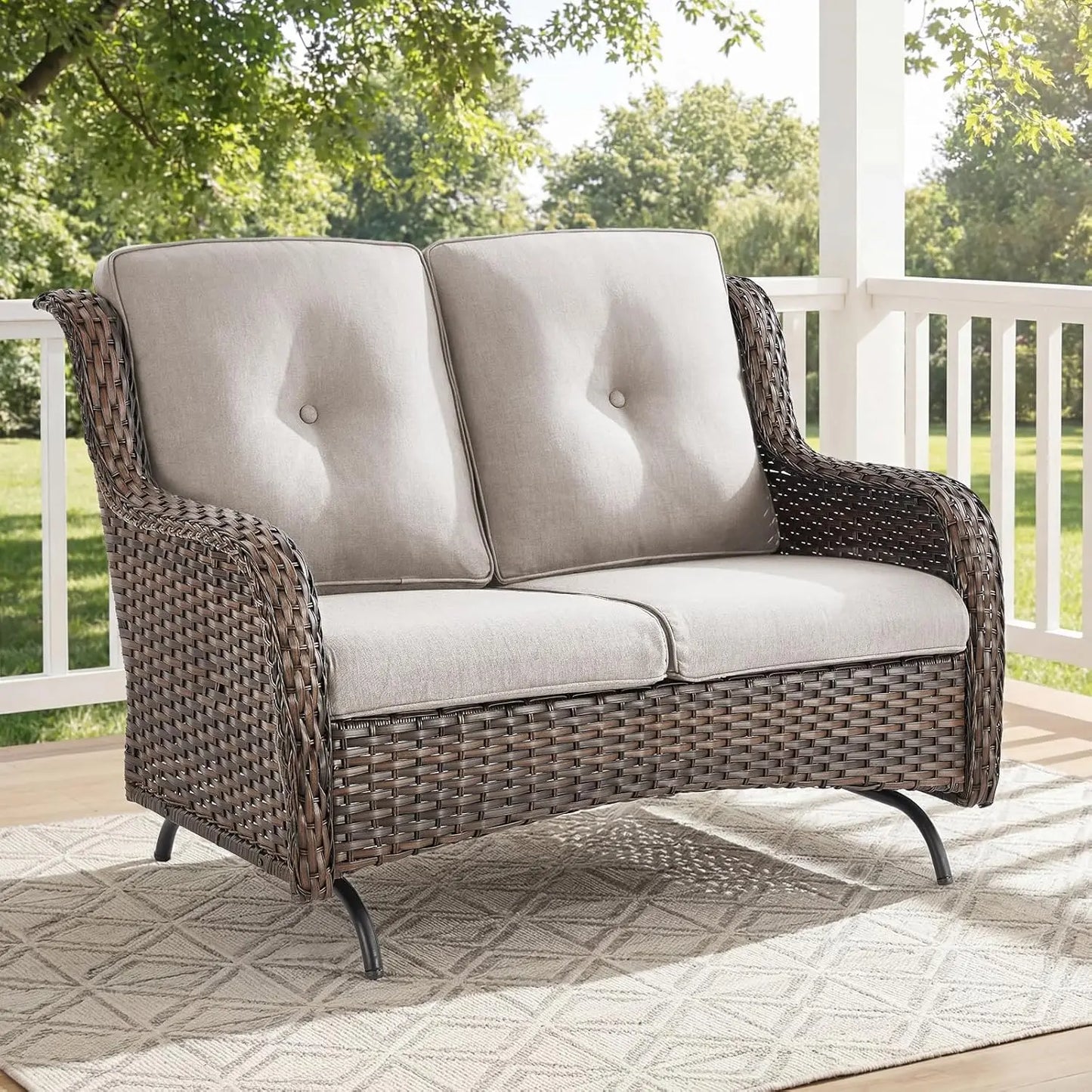 Patio Loveseat Sofa Outdoor Wicker With All Weather Cushions