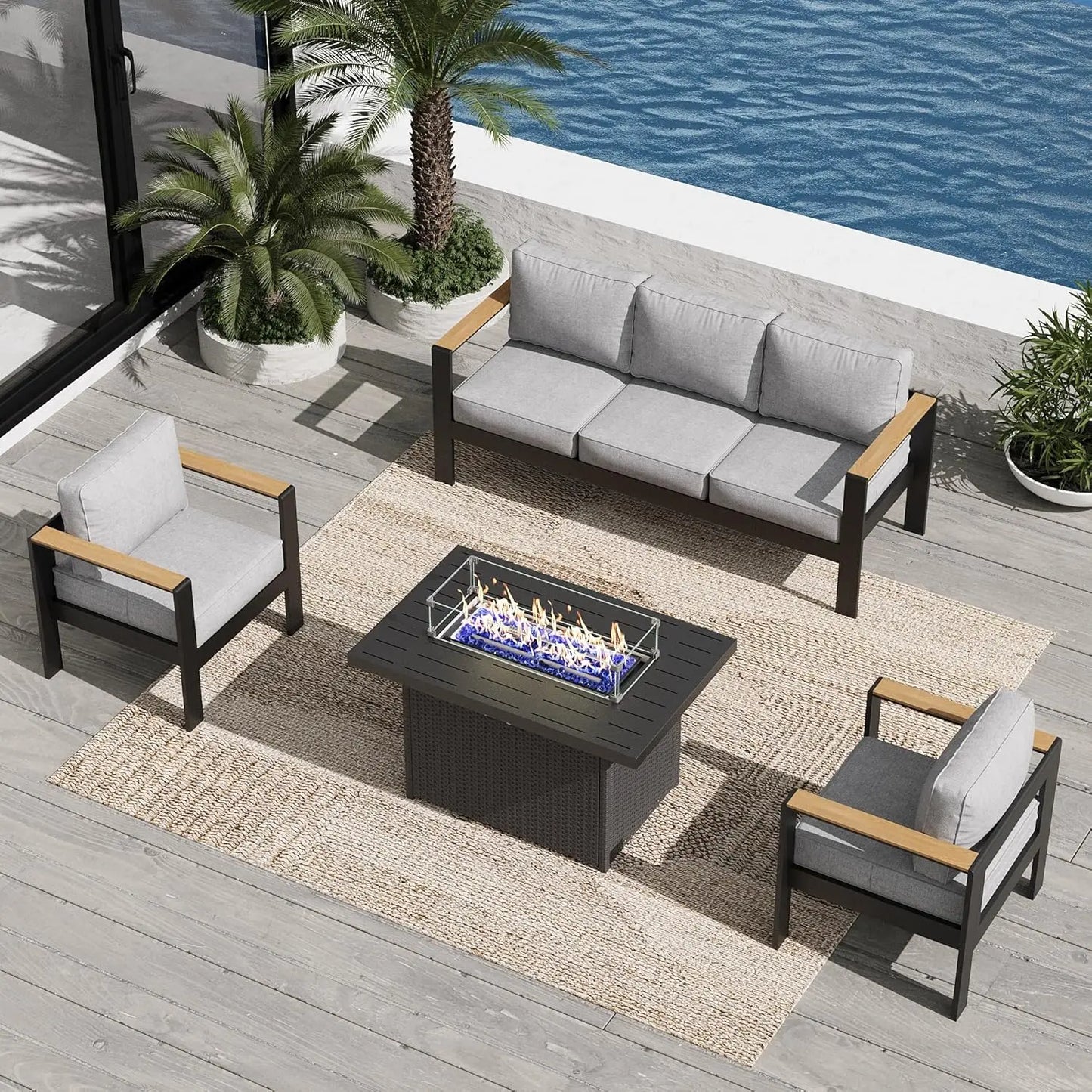 Aluminum Outdoor Patio Furniture Sets With Fire Pit