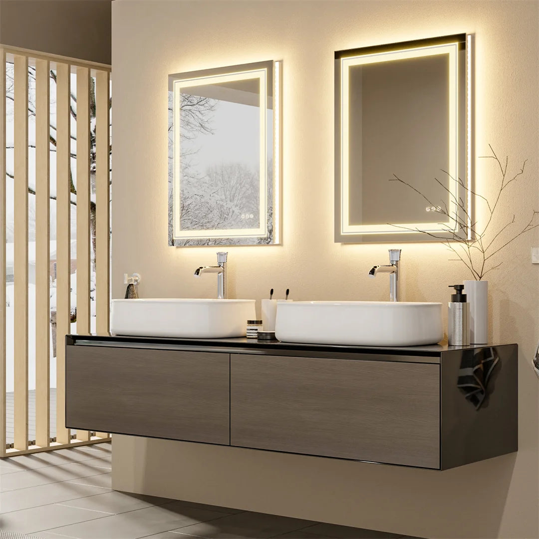 LUVODIC Luxury Crystal Clear LED Bathroom Mirror With Double Lights