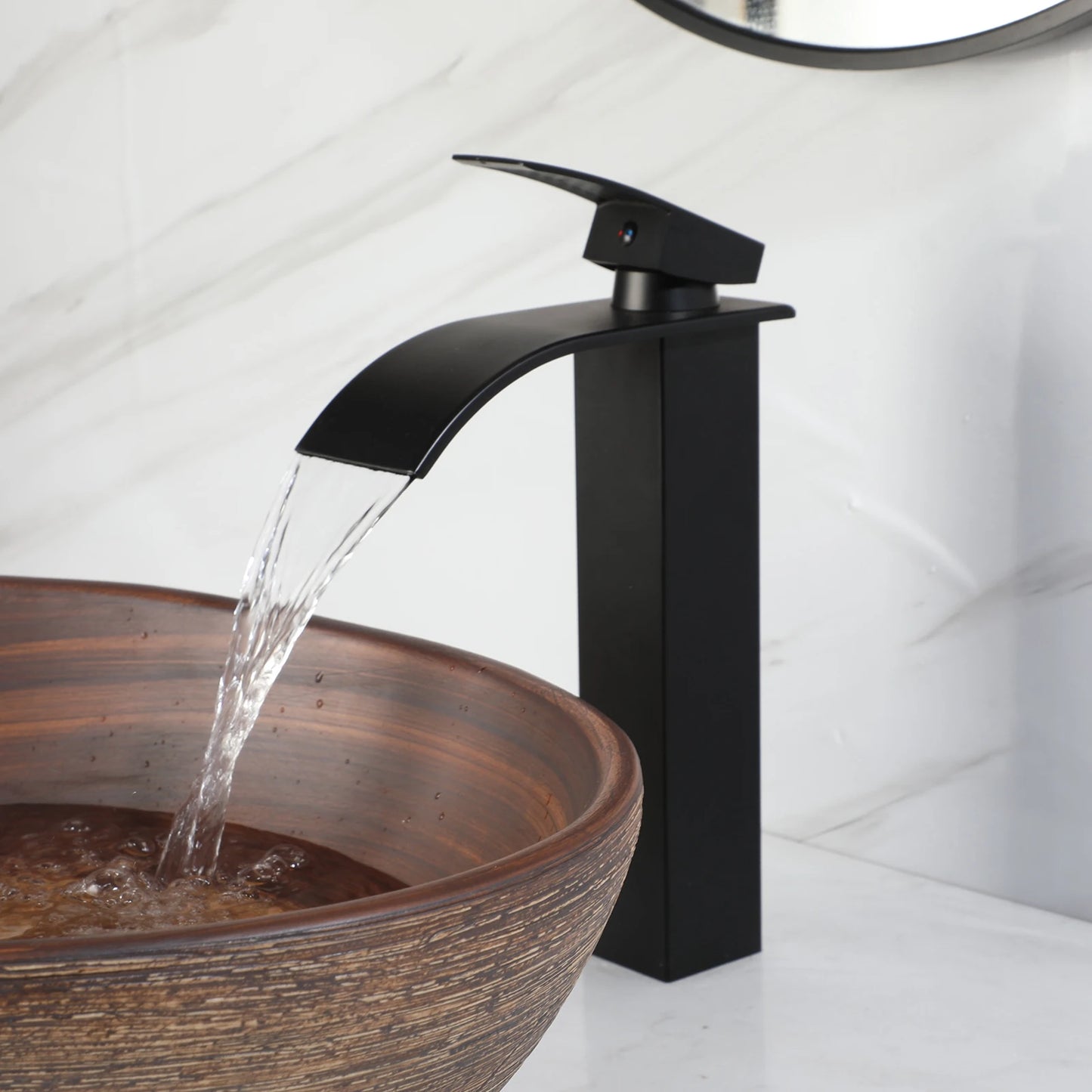 KEMAIDI Artistic Oval Wood Grain Vessel Sink Set With Faucet